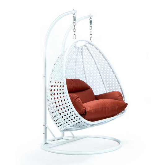 LeisureMod White Wicker Hanging 2 person Egg Swing Chair ESCW-57DOR