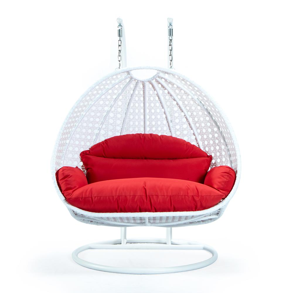 LeisureMod White Wicker Hanging 2 person Egg Swing Chair ESCW-57R