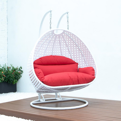LeisureMod White Wicker Hanging 2 person Egg Swing Chair ESCW-57R