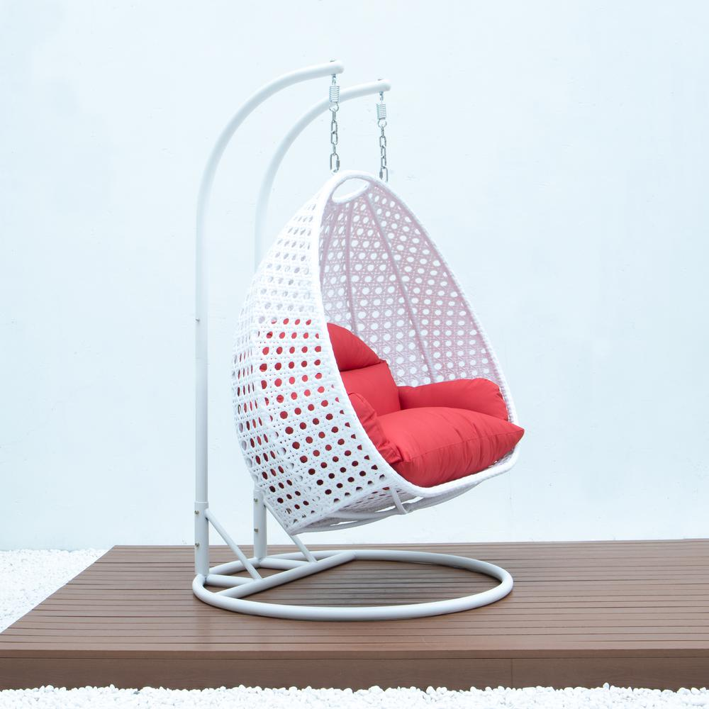 LeisureMod White Wicker Hanging 2 person Egg Swing Chair ESCW-57R