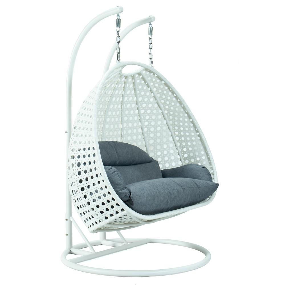 LeisureMod Charcoal Blue Wicker Hanging 2 person Egg Swing Chair