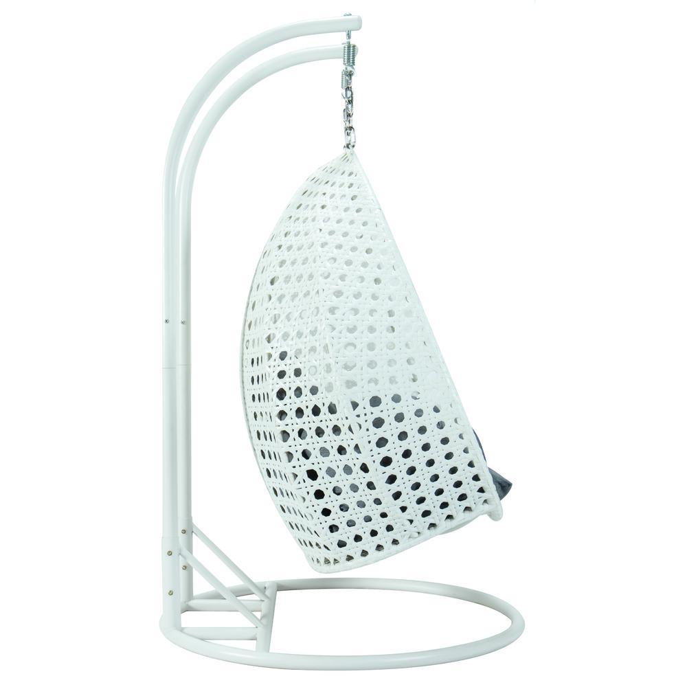 LeisureMod Charcoal Blue Wicker Hanging 2 person Egg Swing Chair