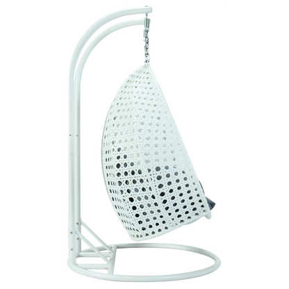 LeisureMod Charcoal Blue Wicker Hanging 2 person Egg Swing Chair