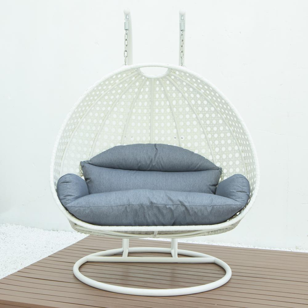 LeisureMod Charcoal Blue Wicker Hanging 2 person Egg Swing Chair