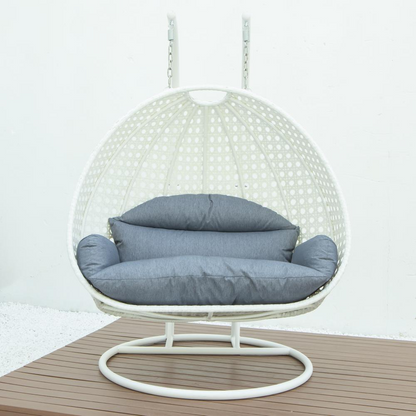 LeisureMod Charcoal Blue Wicker Hanging 2 person Egg Swing Chair