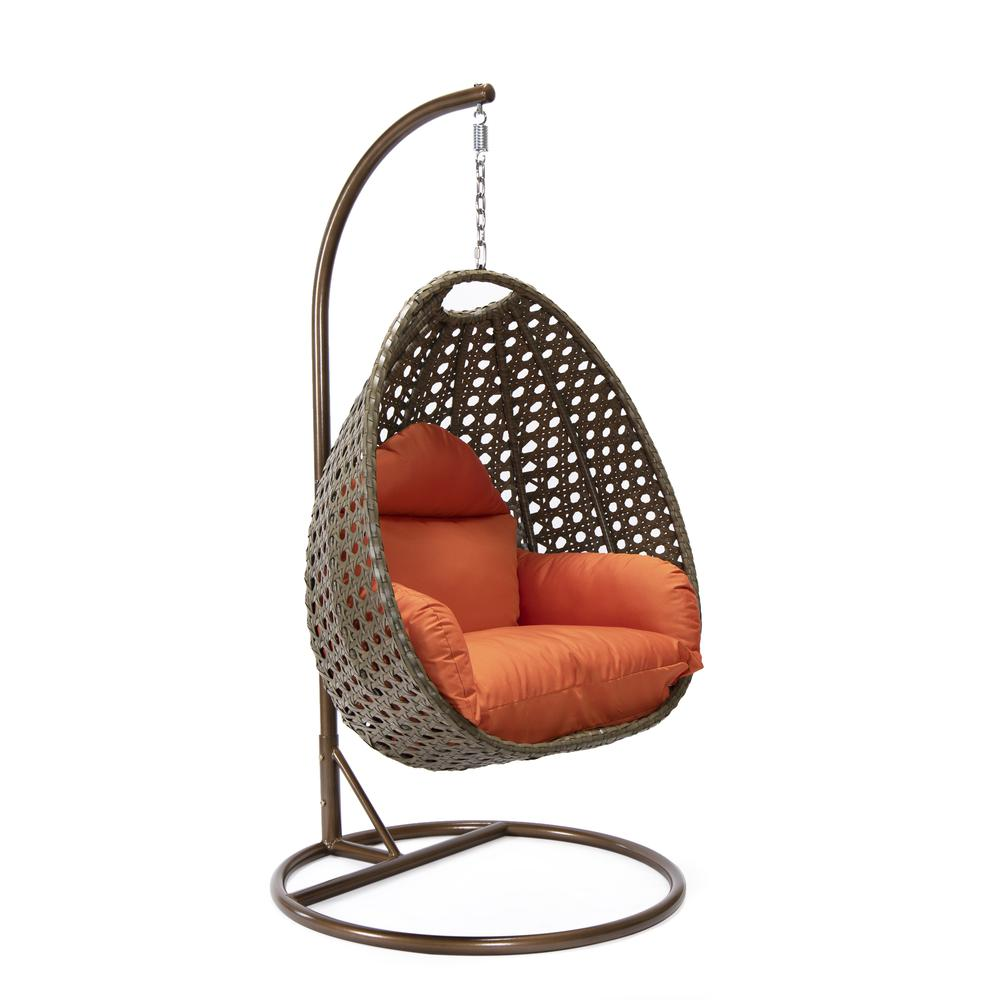 LeisureMod Wicker Hanging Egg Swing Chair in Orange