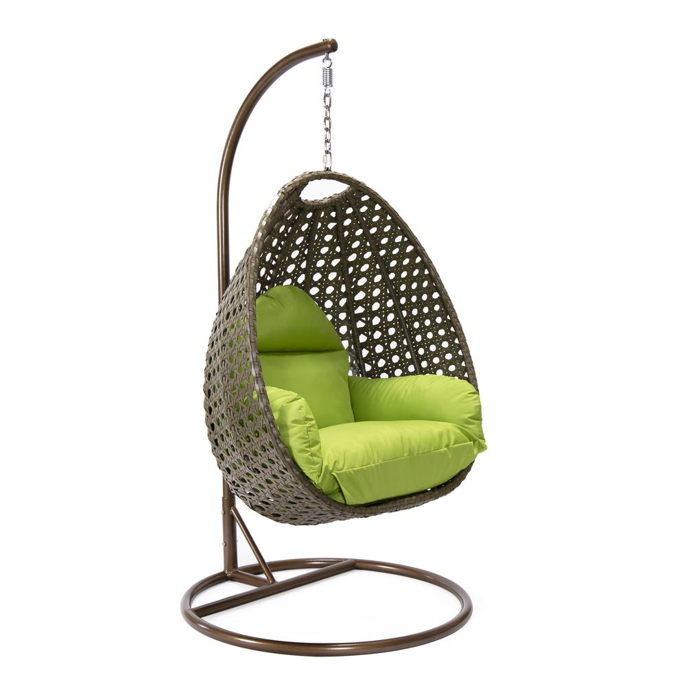 LeisureMod Wicker Hanging Egg Swing Chair in Light Green