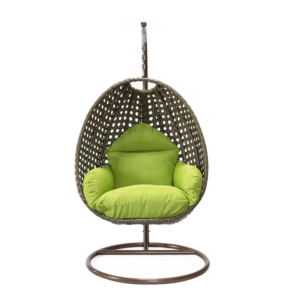 LeisureMod Wicker Hanging Egg Swing Chair in Light Green