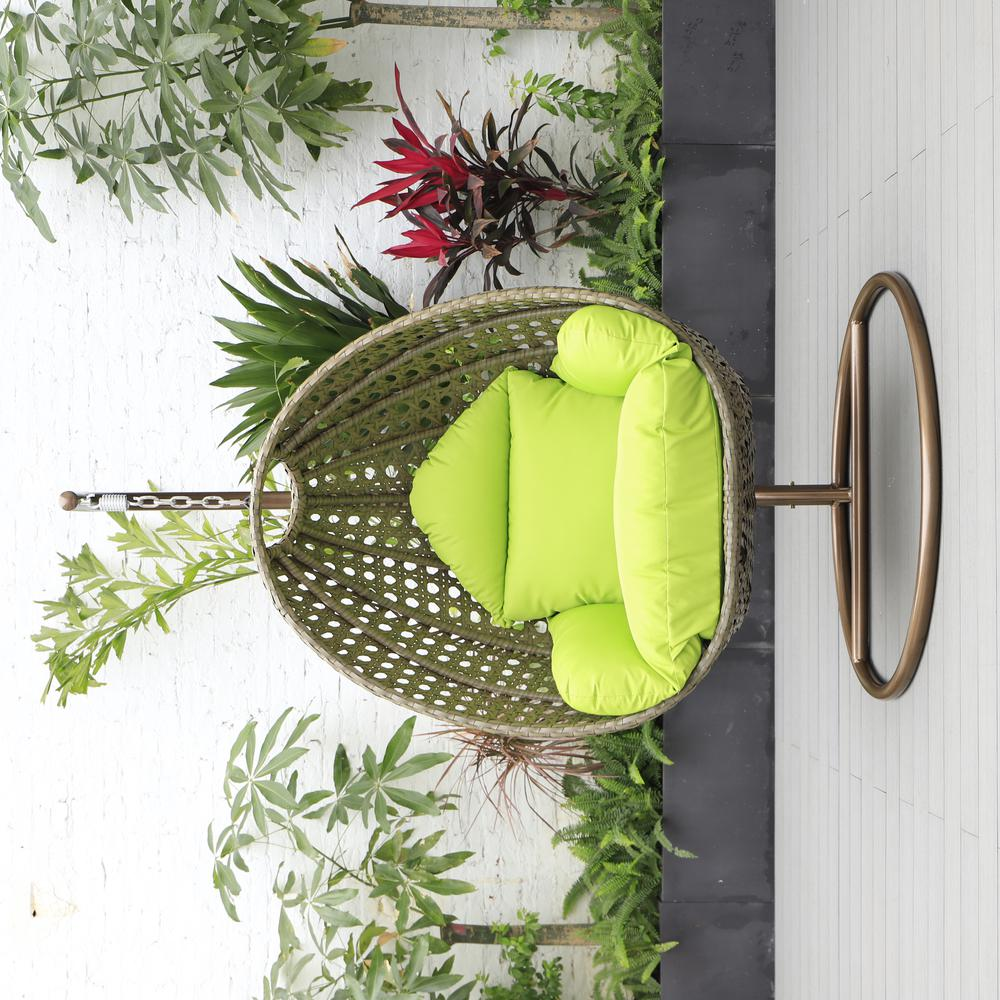 LeisureMod Wicker Hanging Egg Swing Chair in Light Green