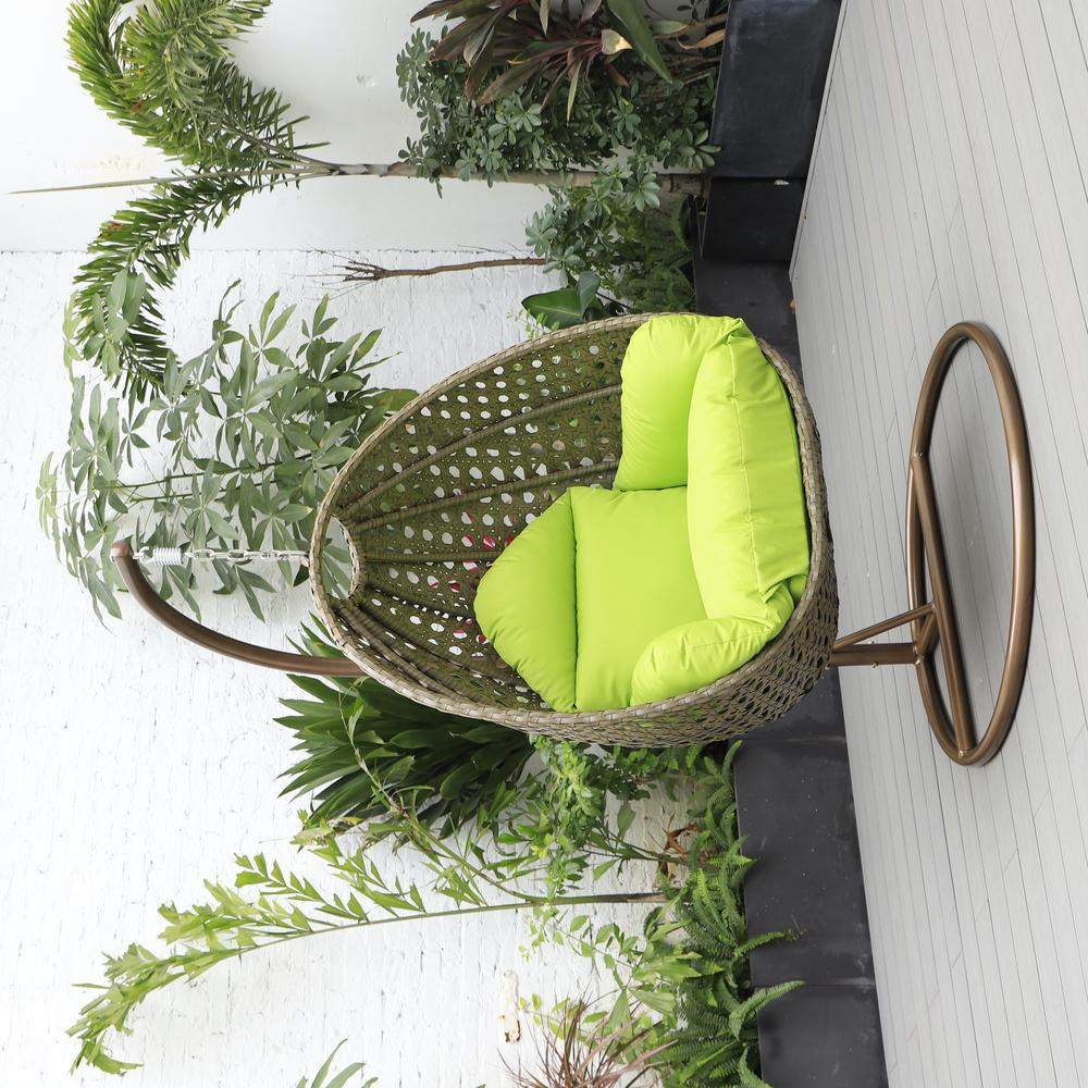 LeisureMod Wicker Hanging Egg Swing Chair in Light Green