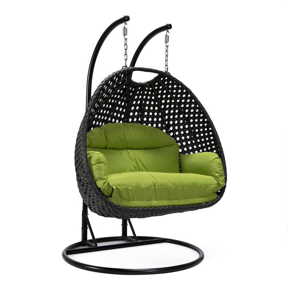 LeisureMod MendozaWicker Hanging 2 person Egg Swing Chair in Light Green