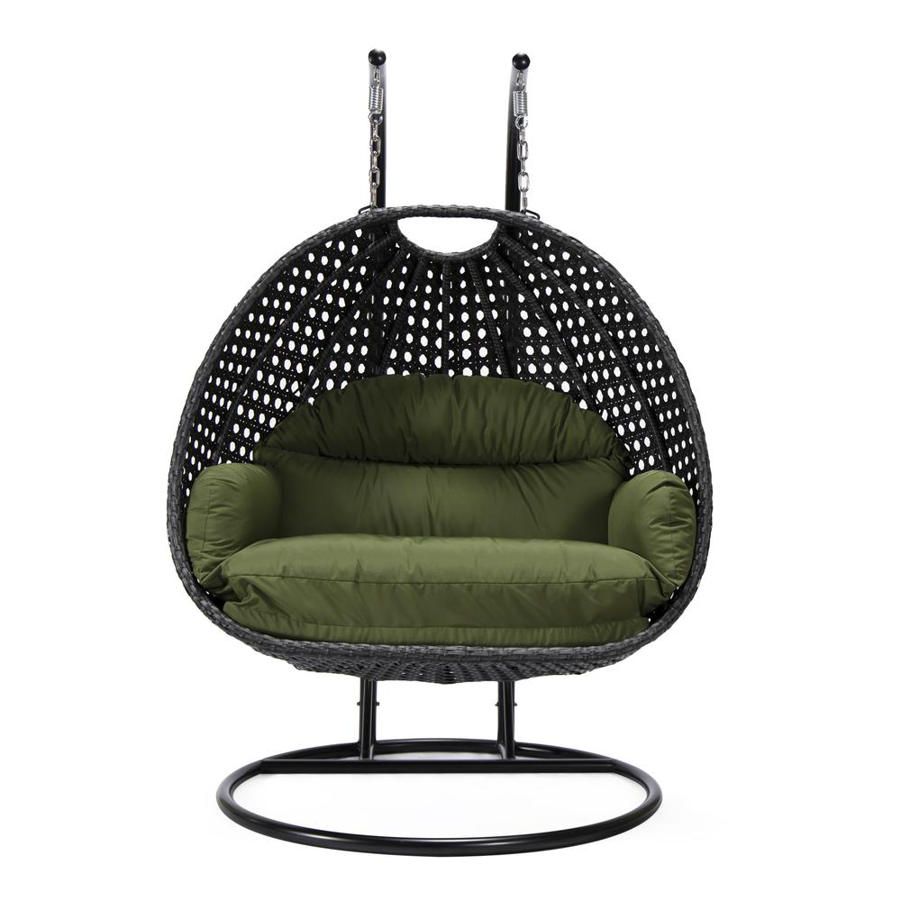 LeisureMod MendozaWicker Hanging 2 person Egg Swing Chair in Dark Green