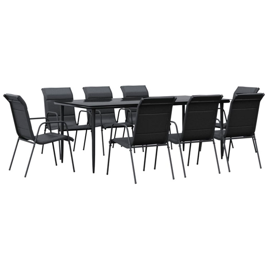 vidaXL 9 Piece Patio Dining Set Black Steel and Textilene