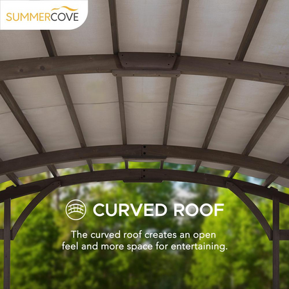 Outdoor Cedar Wood Framed Arched Pergola with weather-resistant canopy for Patio