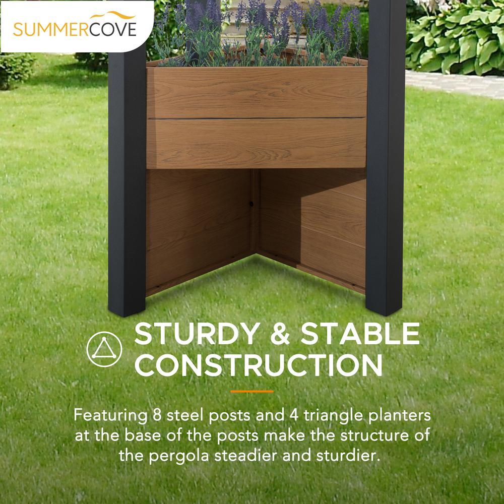 Sunjoy Marbella 10 x 12ft. Outdoor Patio Black Steel Frame Pergola with Planters