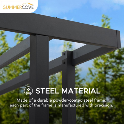 Sunjoy Marbella 10 x 12ft. Outdoor Patio Black Steel Frame Pergola with Planters