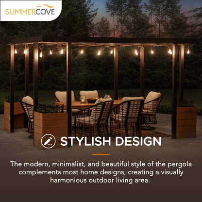 Sunjoy Marbella 10 x 12ft. Outdoor Patio Black Steel Frame Pergola with Planters