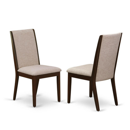 East West Furniture DMLA5-MAH-04 5 Piece Dining Table Set - Mahogany Wood Table and 4 Light Tan Linen Fabric Upholstered Dining Chairs with High Back - Mahogany Finish