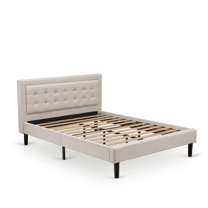 FN08Q-2GA13 3-Piece Fannin Bedroom Furniture Set with 1 Wingback Bed and 2 Bedroom Nightstands - Mist Beige Linen Fabric