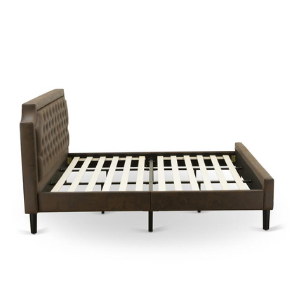 GB25K-2GA06 3-Pc Bedroom set with Bed and 2 Wire Brushed Black End Tables for bedroom - Dark Brown Faux Leather and Black Legs