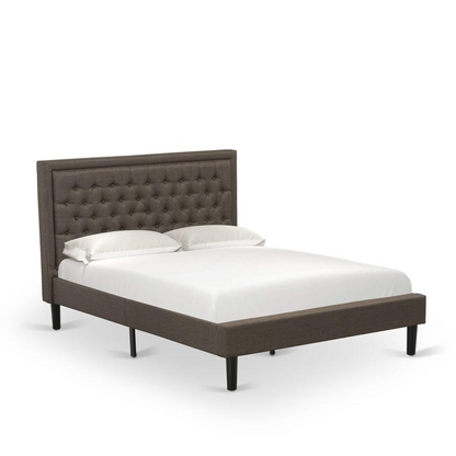 KD18Q-2HI07 3 Pc Queen Bedroom Set - Bed Frame Brown Headboard with 2 Bedroom Nightstand - Black Finish Legs