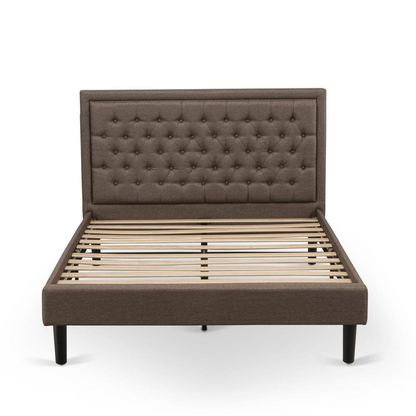 KD18Q-2HI07 3 Pc Queen Bedroom Set - Bed Frame Brown Headboard with 2 Bedroom Nightstand - Black Finish Legs