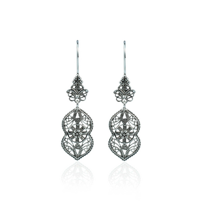 Filigree Art Paisley Figured Women Sterling Silver Dangle Drop Earrings