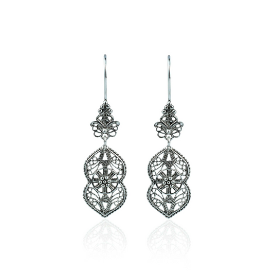 Filigree Art Paisley Figured Women Sterling Silver Dangle Drop Earrings