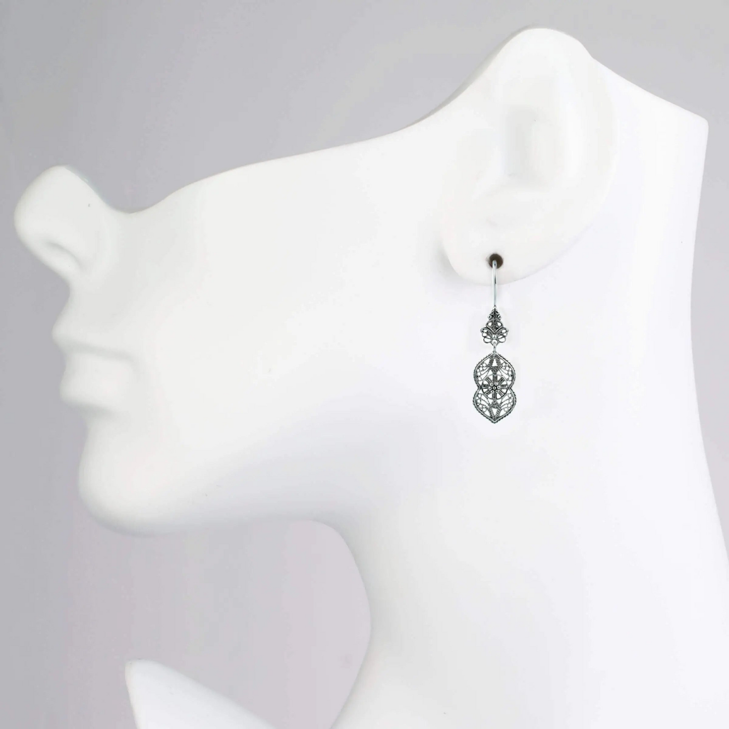 Filigree Art Paisley Figured Women Sterling Silver Dangle Drop Earrings
