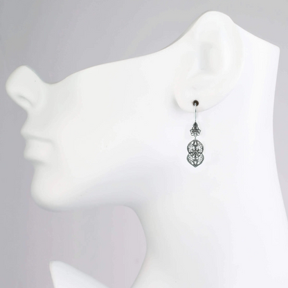Filigree Art Paisley Figured Women Sterling Silver Dangle Drop Earrings