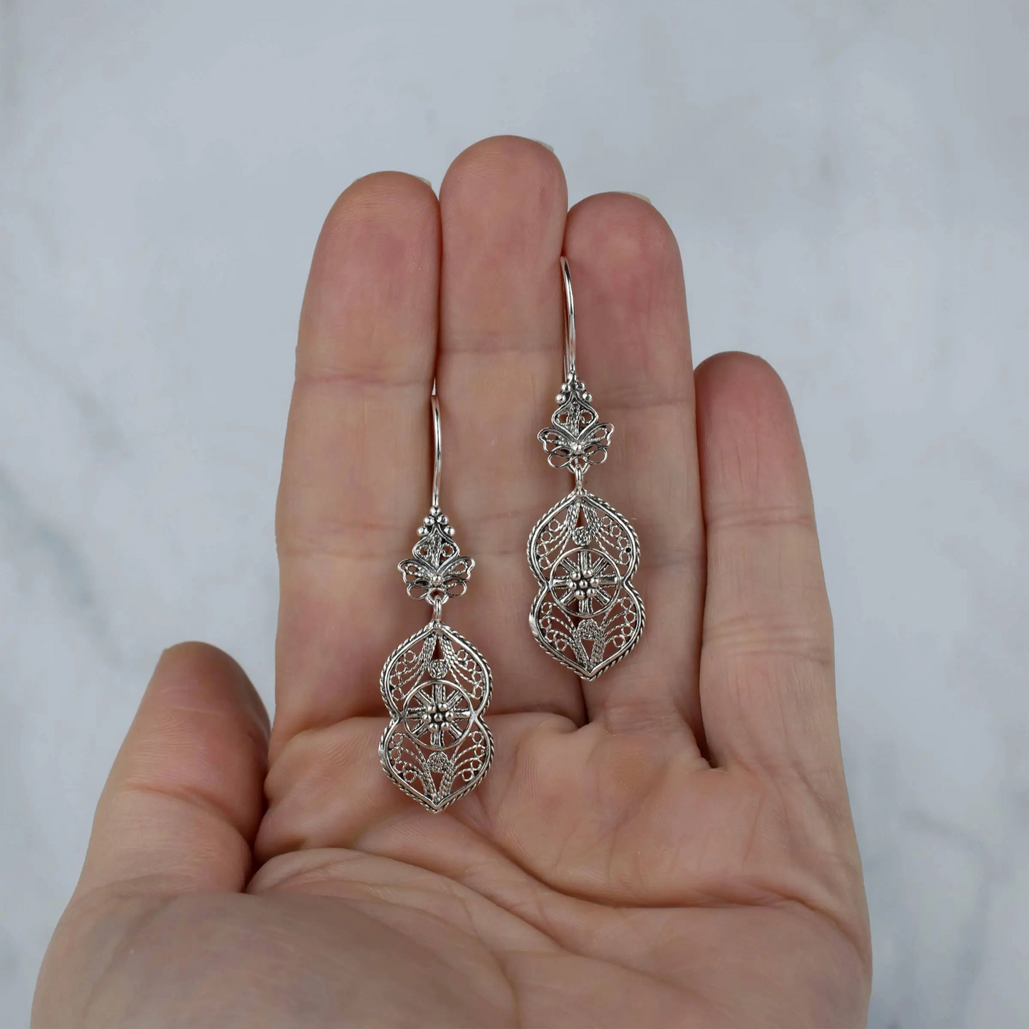 Filigree Art Paisley Figured Women Sterling Silver Dangle Drop Earrings