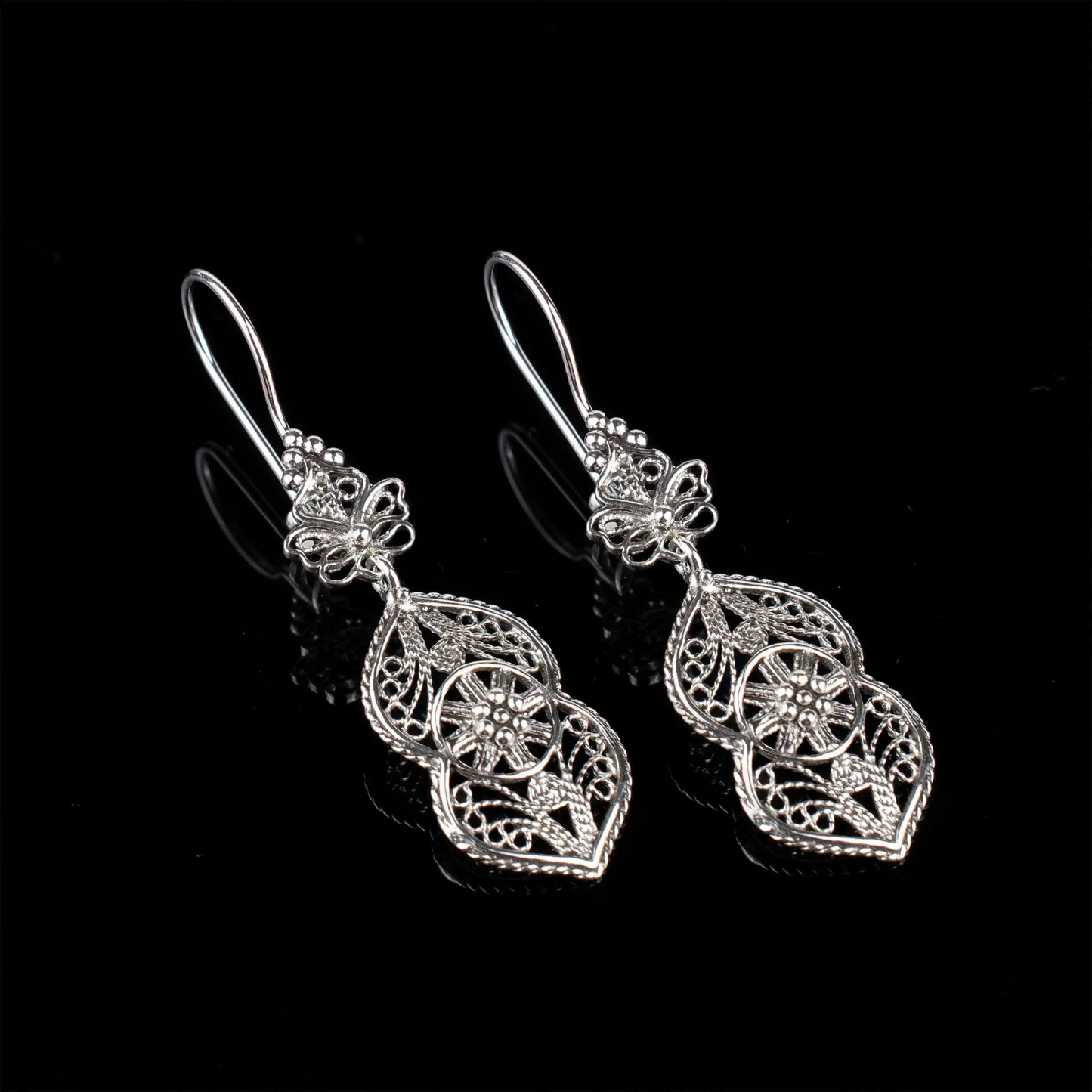 Filigree Art Paisley Figured Women Sterling Silver Dangle Drop Earrings