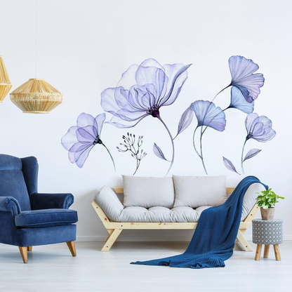 3D Blue Blossom Wall Decal - Elegant Floral Vinyl Sticker Mural