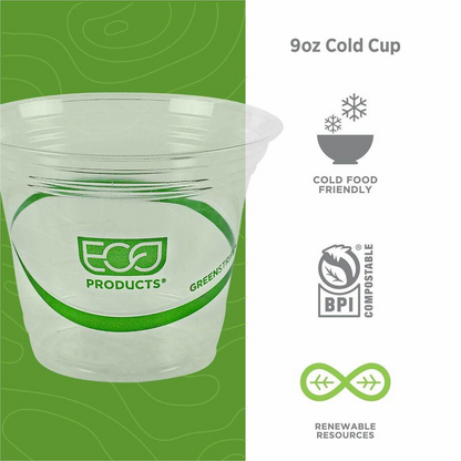 Eco-Products GreenStripe Cold Cups - 9 fl oz - 20 / Carton - Clear - Polylactic Acid (PLA) - Cold Drink