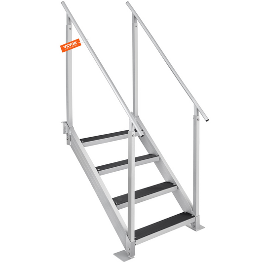 VEVOR Dock Ladder 4 Step, Dock Stairs 30''-38'' Adjustable Height, 500 lbs Load Capacity, Aluminum Pontoon Boat Ladder with Dual Handrails & Nonslip Rubber Mat for Ship/Lake/Pool/Marine Boarding