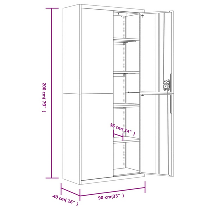 vidaXL File Cabinet Anthracite 35.4"x15.7"x78.7" Steel