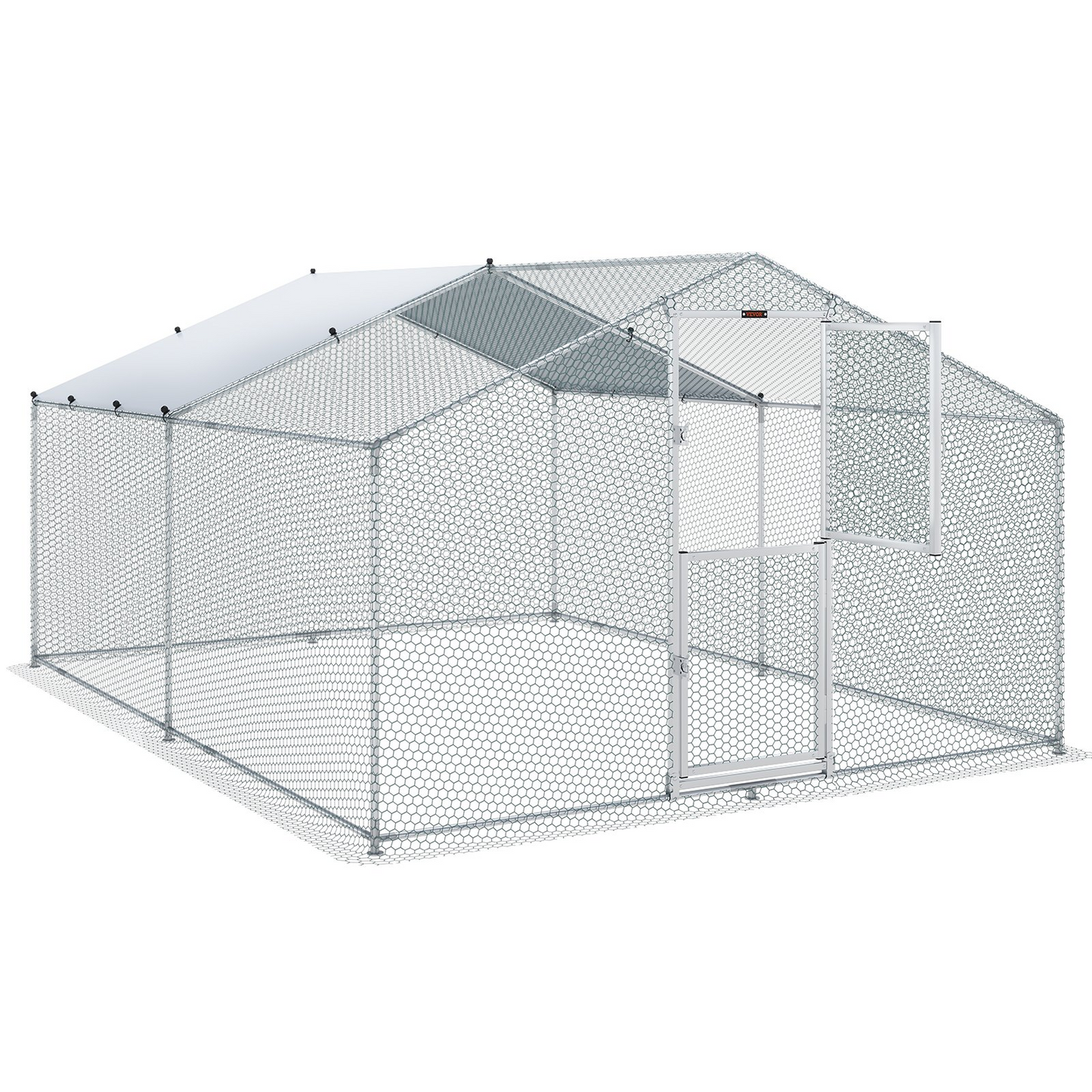 VEVOR Metal Chicken Coop, 13.1 x 9.8 x 6.6 ft Large Chicken Run, Peaked Roof Outdoor Walk-in Poultry Pen Cage for Farm or Backyard, with Water-proof Cover and Protection Mesh, for Hen, Duck, Rabbit