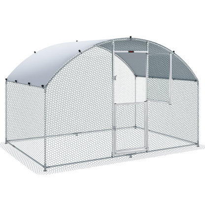 VEVOR Large Metal Chicken Coop with Run, Walkin Chicken Coop for Yard with Waterproof Cover, 6.6 x 9.8 x 6.6 ft, Dome Roof Large Poultry Cage for Hen House, Duck Coop and Rabbit Run, Silver