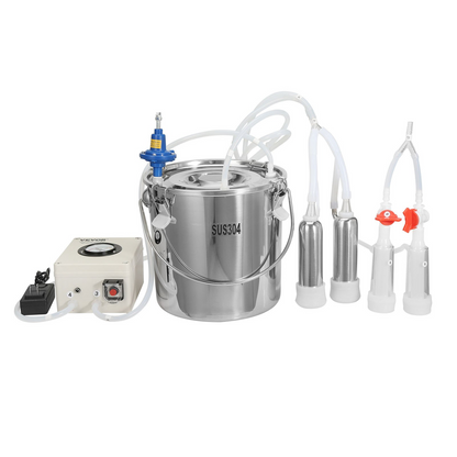 VEVOR Goat Milking Machine, 12 L 304 Stainless Steel Bucket, Electric Automatic Pulsation Vacuum Milker, Portable Milker with Food-grade Silicone Cups and Tubes, Adjustable Suction for Cows and Sheep