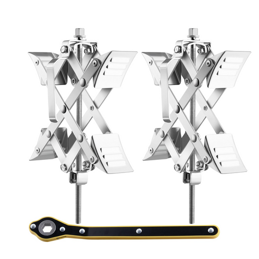 VEVOR Camper Wheel Chock Stabilizer, X-shaped RV Stabilizer Wheel Chock, Fit for 1.5" to 10" Tire Space, 2 Sets of Wheel Chocks with Ratchet Wrench and Storage Bag for Campers Travel Trailers Trucks