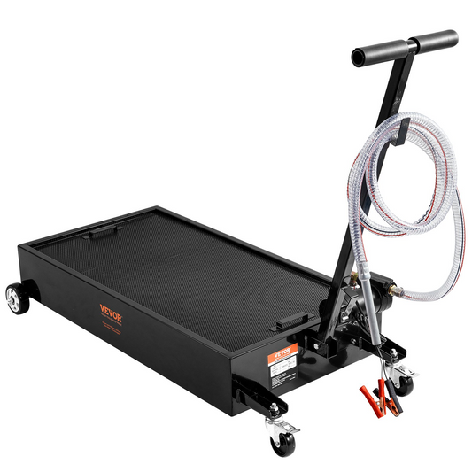 VEVOR Low Profile Oil Drain Pan, 20 Gallon Oil Drain Pan with Pump, Oil Change Pan with 180W Electric Pump, 8.2ft Hose & Folding Handle, Rolling Oil Drain Cart for Trucks, Buses, RVs