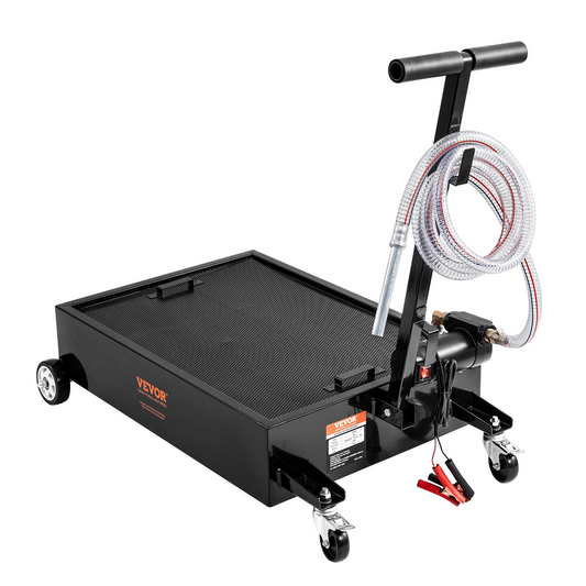VEVOR Low Profile Oil Drain Pan, 15 Gallon Oil Drain Pan with Pump, Oil Change Pan with 180W Electric Pump, 8.2ft Hose & Folding Handle, Rolling Oil Drain Cart for Trucks, Buses, RVs