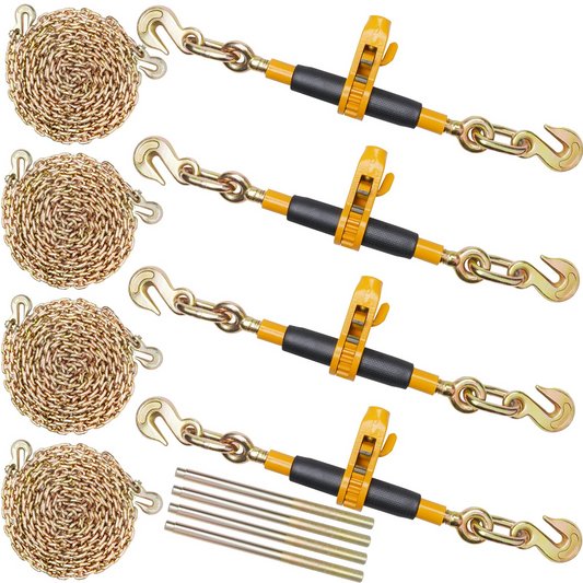 VEVOR Ratchet Chain Binder, 5/16"-3/8" Heavy Duty Load Binders, with G80 Chains 7100 lbs Secure Load Limit, Labor-saving Anti-skid Handle, Tie Down Hauling Chain Binders for Flatbed Truck Trailer, 4 P