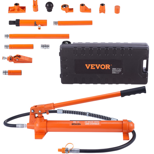 VEVOR 12 Ton Porta Power Kit, Hydraulic Ram with Pump with 4.6 ft/1.4 m Oil Hose, Portable Hydraulic Jack with Storage Case for Automotive, Garage, Farm, Mechanic (26455 LBS)