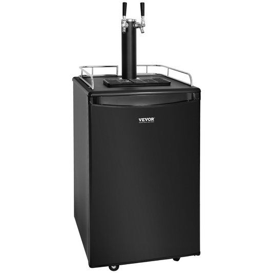 VEVOR Beer Kegerator, Dual Tap Draft Beer Dispenser, Full Size Keg Refrigerator With Shelves, CO2 Cylinder, Drip Tray & Rail, 32°F- 50°F Temperature Control, Holds 1/6, 1/4, 1/2 Barrels, Black