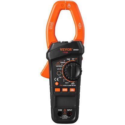 VEVOR Digital Clamp Meter T-RMS, 6000 Counts, 1000A Clamp Multimeter Tester, Measures Current Voltage Resistance Diodes Continuity Data Retention, NCV for Home Appliance, Railway Industry Maintenance