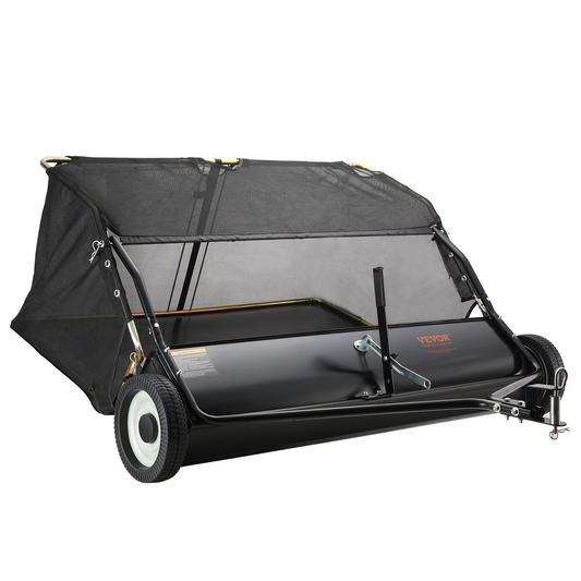 VEVOR Lawn Sweeper, 48.5", 26 cu. ft. Tow Behind Yard Sweeper, Dumping Rope Design & Heavy Duty, Durable to Use, Leaf & Grass Collector with Adjustable Sweeping Height for Picking Up Debris and Grass