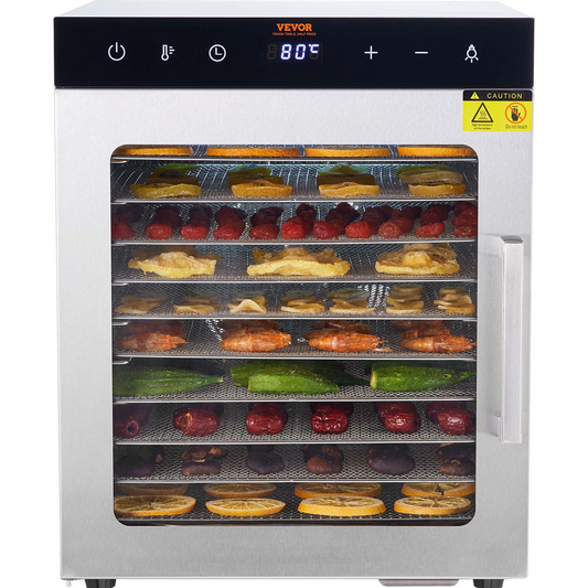 VEVOR Food Dehydrator Machine, 10 Stainless Steel Trays, 800W Electric Food Dryer with Digital Adjustable Timer & Temperature for Jerky, Herb, Meat, Beef, Fruit, Dog Treats and Vegetables