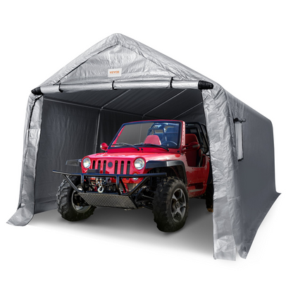 VEVOR Outdoor Portable Storage Shelter Shed, 10x15x8ft Heavy Duty All-Season Instant Garage Tent Canopy Carport with Roll-up Zipper Door and Ventilated Windows For Cars, Motorcycle, Bike, Garden Tools