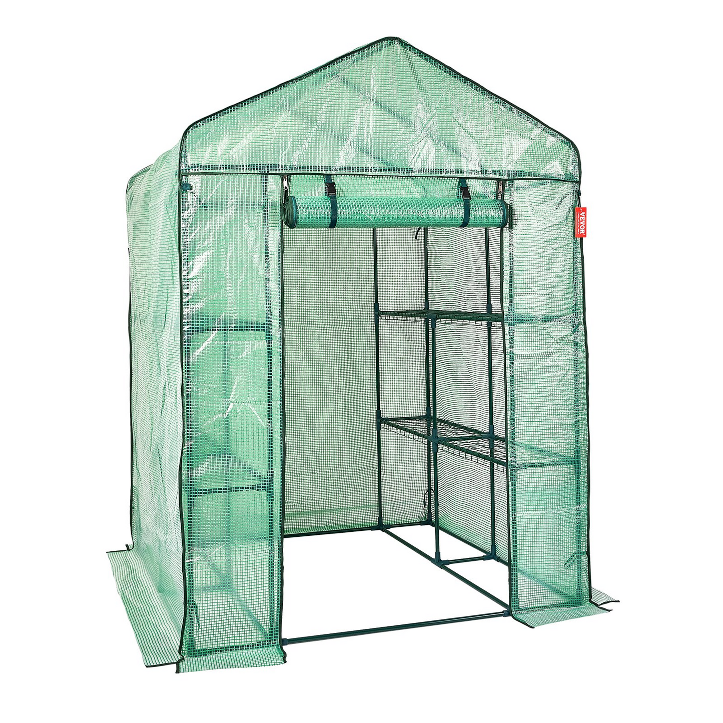 VEVOR Walk-in Green House, 4.6 x 4.6 x 6.6 ft , Greenhouse with Shelves, High Strength PE Cover with Zipper Door and Steel Frame, Assembly in Minutes, Suitable for Planting and Storage